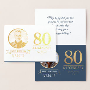 Cartão Metalizado Elegante Azul Marinho & Dourado 80º & Aniversário 