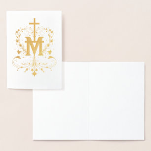 Cartão Metalizado Elegante Cruz Mariana Religiosa Dourada Católica