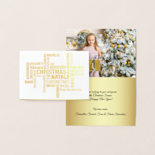 Cartão Metalizado Elegante Gold Foil Natal Multi Language