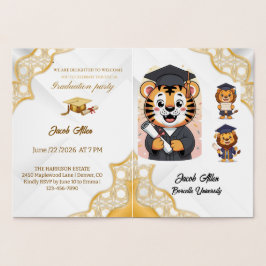 Cartão Metalizado Elegante Luxo de Graduação em Dourado e Branco