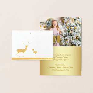 Cartão Metalizado Elegante Real Gold Foil Deer Snow Feliz Natal