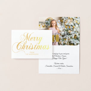 Cartão Metalizado Elegante Roteiro Feliz Natal Saudação FOTO Dourada