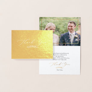 Cartão Metalizado Elegante Script Foil, Foto De Casamento Obrigado