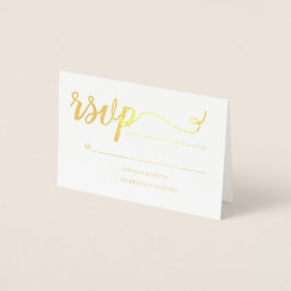 Cartão Metalizado Elegante simples evento de script RSVP dourado