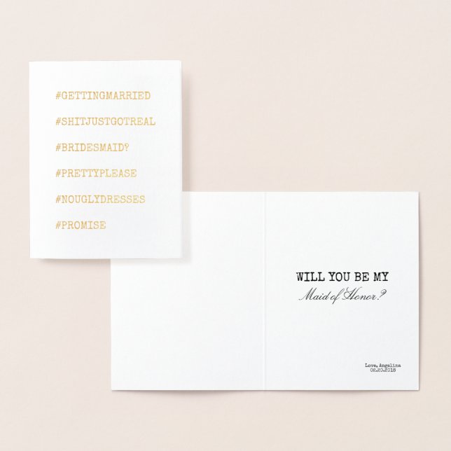 Cartão Metalizado Engraçado Bridesmaid ou Madrinha de casamento (Exibição)