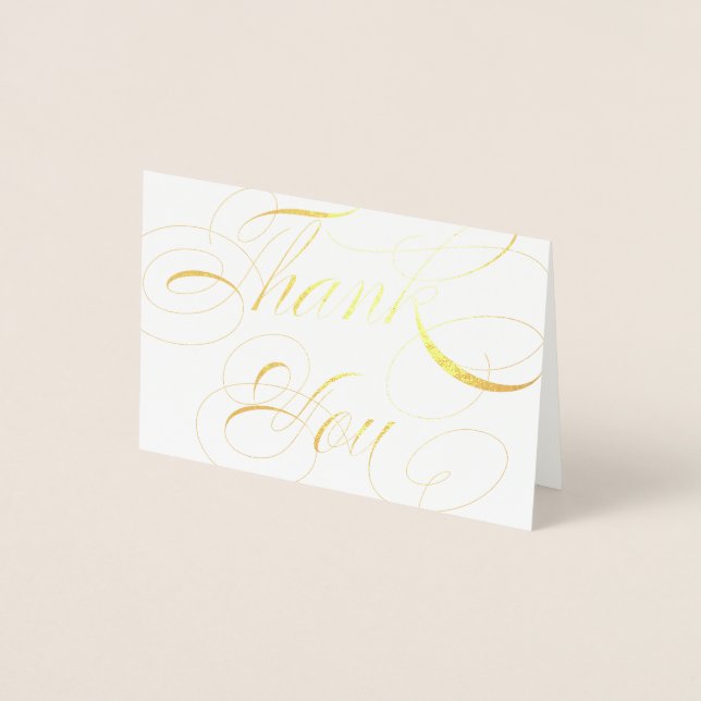 Cartão Metalizado Escrito Elegante Casamento Gold Foil Obrigado (Frente)