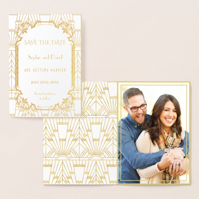 Cartão Metalizado Excelente De Luxo Gatsby Art Deco Casamento Salve  (Exibição)