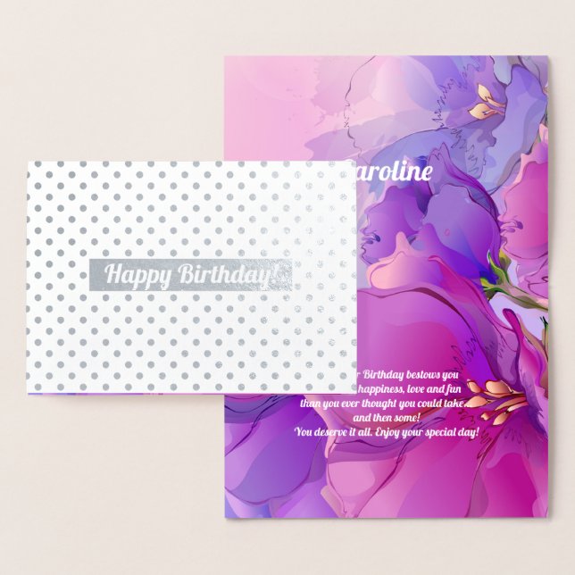 Cartão Metalizado Feliz aniversário. Água Floral Luxo (Exibição)