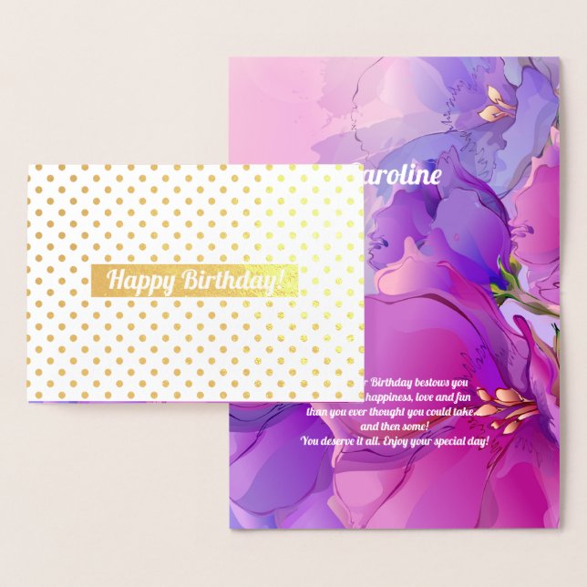 Cartão Metalizado Feliz aniversário. Água Floral Luxo (Exibição)