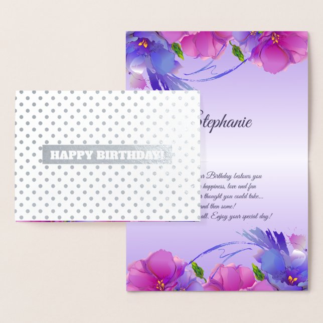 Cartão Metalizado Feliz aniversário. Água Floral Luxo (Exibição)