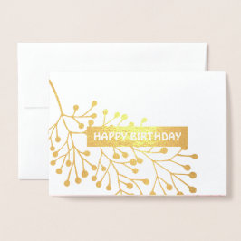 Cartão Metalizado Feliz aniversário. Cor de Água Rosa Botânica