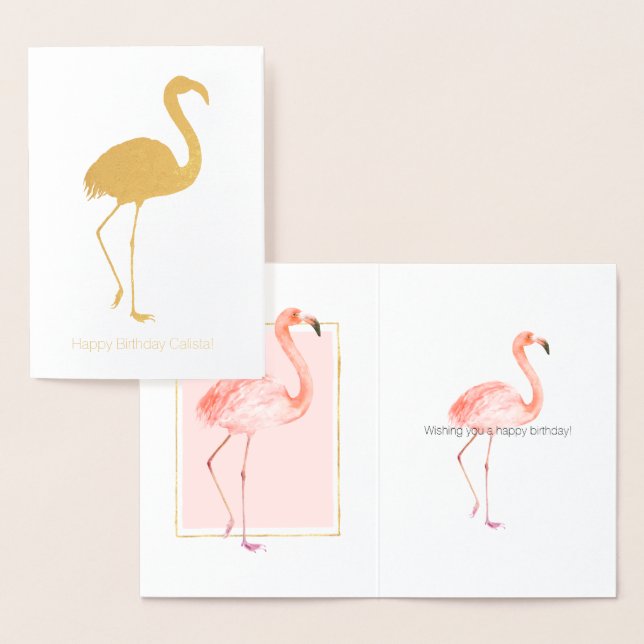 Cartão Metalizado Feliz Aniversário do Flamingo Rosa (Exibição)
