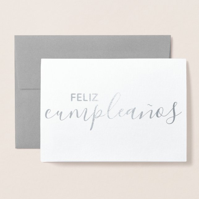 Cartão Metalizado Feliz Aniversário Feliz Espanhol Elegante (Frente com envelope)