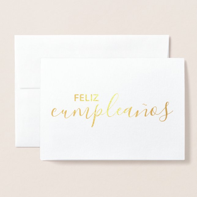 Cartão Metalizado Feliz Aniversário Feliz Espanhol Elegante (Frente com envelope)