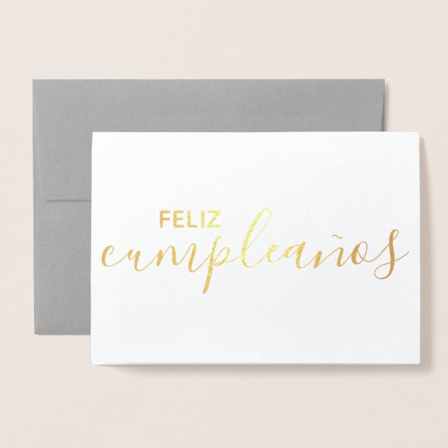 Cartão Metalizado Feliz Aniversário Feliz Espanhol Elegante (Frente com envelope)