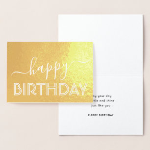 Cartão Metalizado Feliz aniversário, Script de chic, Glam Dourado,