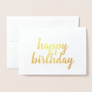 Cartão Metalizado Feliz aniversário - simples caligrafia Gold Foil 