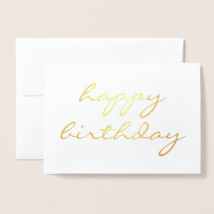 Cartão Metalizado Feliz aniversário - simples caligrafia Gold Foil 