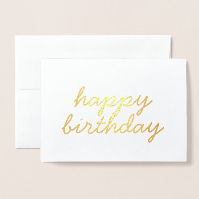 Cartão Metalizado Feliz aniversário - simples caligrafia Gold Foil C (Frente com envelope)