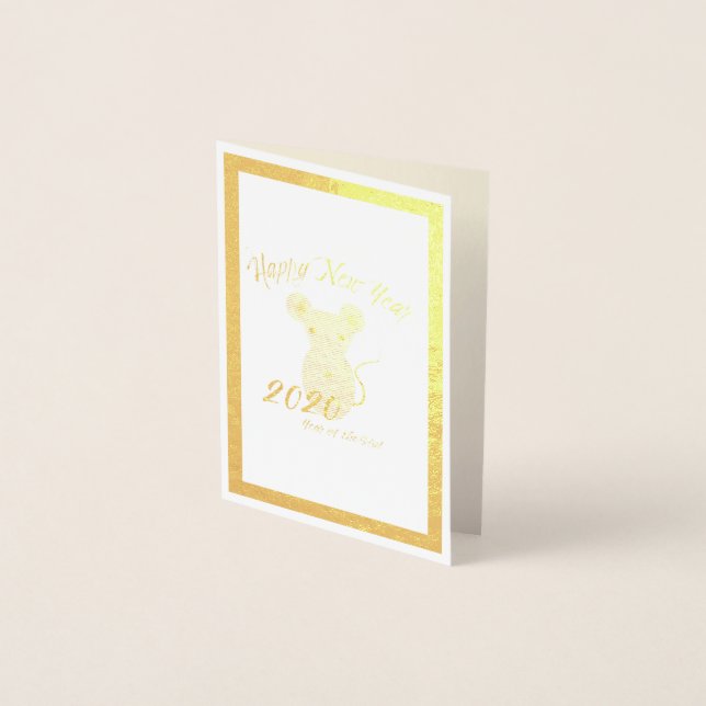 Cartão Metalizado Feliz Ano Novo 2020 Ano do Rato (Frente)