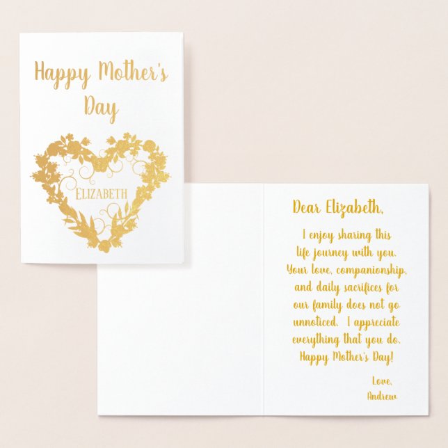 Cartão Metalizado Feliz dia de as mães à minha esposa (Exibição)