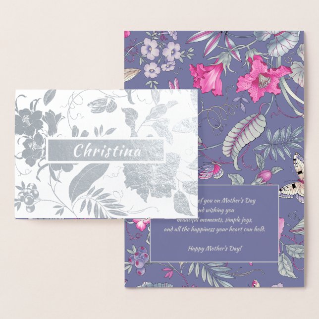 Cartão Metalizado Feliz Dia de as mães. Nome personalizado Luxury (Exibição)