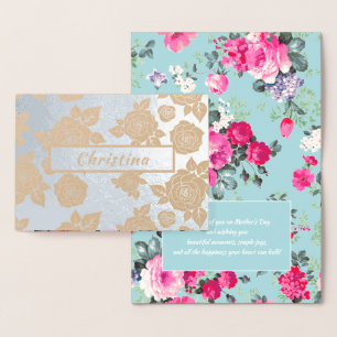 Cartão Metalizado Feliz Dia de as mães. Nome personalizado Luxury