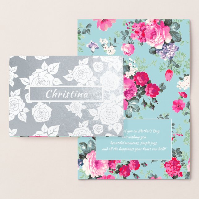 Cartão Metalizado Feliz Dia de as mães. Nome personalizado Luxury (Exibição)