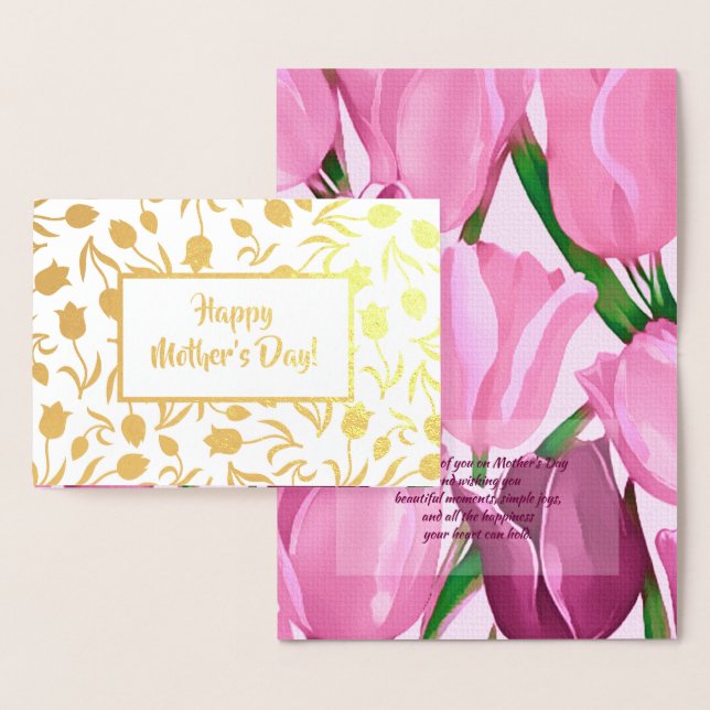 Cartão Metalizado Feliz Dia de as mães. Tulip Painting Luxury (Exibição)