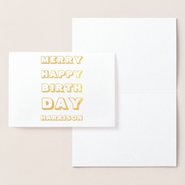 Cartão Metalizado Feliz Feliz Aniversário Nome do Natal moderno (Exibição)