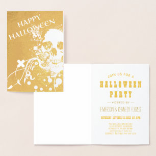 Cartão Metalizado Feliz Halloween - Olá Fi Skeleton Gold Foil