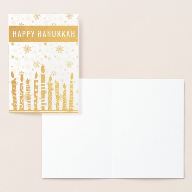 Cartão Metalizado Feliz Hanukkah Menorah (Exibição)