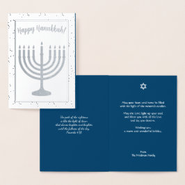 Cartão Metalizado Feliz Hanukkah Menorah Holiday Silver