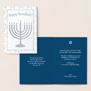 Cartão Metalizado Feliz Hanukkah Menorah Holiday Silver