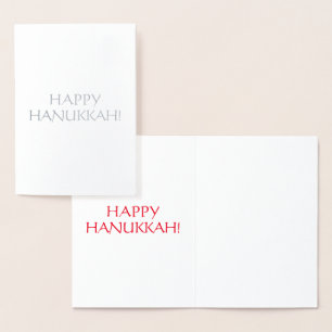 Cartão Metalizado Feliz Hanukkah, vermelho. letras - prata / ouro
