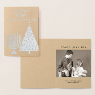 Cartão Metalizado Feliz Holiday Silver Chrismukkah Adicionar Sua Fot