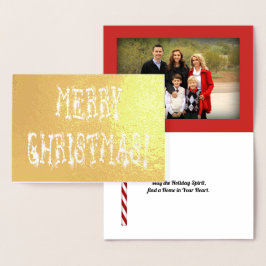 Cartão Metalizado Feliz Natal Bauble Stars Font e Foto Personalizada