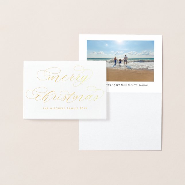 Cartão Metalizado Feliz Natal da Caligrafia Moderna Elegante (Exibição)