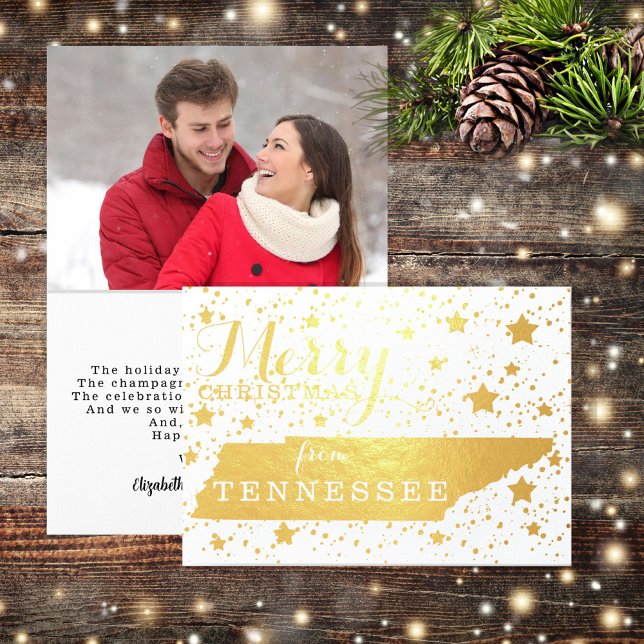 Cartão Metalizado Feliz Natal da Foto do Contorno do Estado do Tenne (Wish your friends and family "Merry Christmas" Tennessee style with this state map design!)