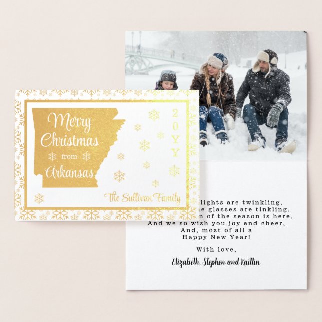 Cartão Metalizado Feliz Natal da Foto Estadual do Arkansas (Exibição)