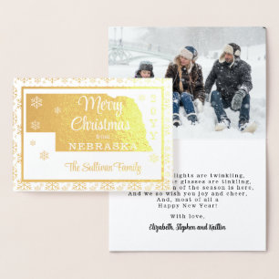 Cartão Metalizado Feliz Natal do Estado de Nebraska Foto