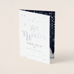 Cartão Metalizado Feliz Natal e Feliz ano novo! Neve de inverno de 2