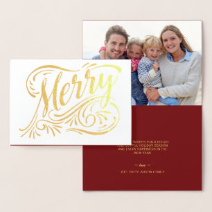 Cartão Metalizado Feliz Natal Elegante Folha de Ouro Manuscrita