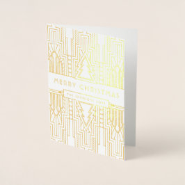 Cartão Metalizado Feliz Natal Personalizado Saudação Art Deco Natal