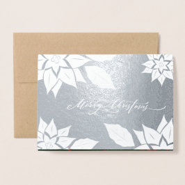 Cartão Metalizado Feliz Natal. Poinsettia frame Luxury