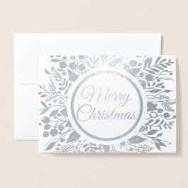 Cartão Metalizado Feliz Natal Wreath Floral