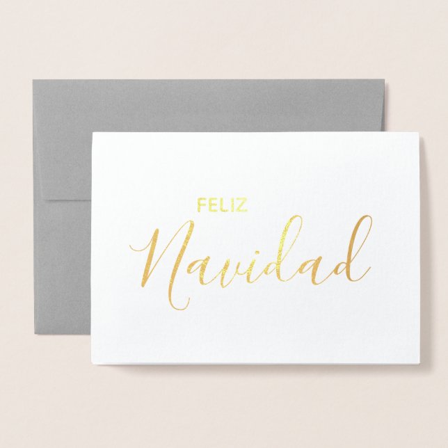 Cartão Metalizado Feliz Navidad Elegante Espanhol Feliz Natal (Frente com envelope)