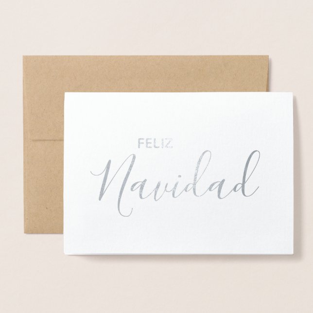 Cartão Metalizado Feliz Navidad Elegante Espanhol Feliz Natal (Frente com envelope)