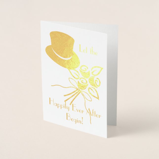 Cartão Metalizado Feliz Nunca Depois De Parabéns Dourados/Prateados (Frente)