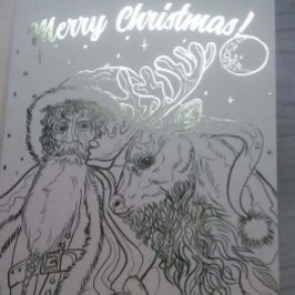 Cartão Metalizado Feliz Papais noeis de Natal e Reindeer